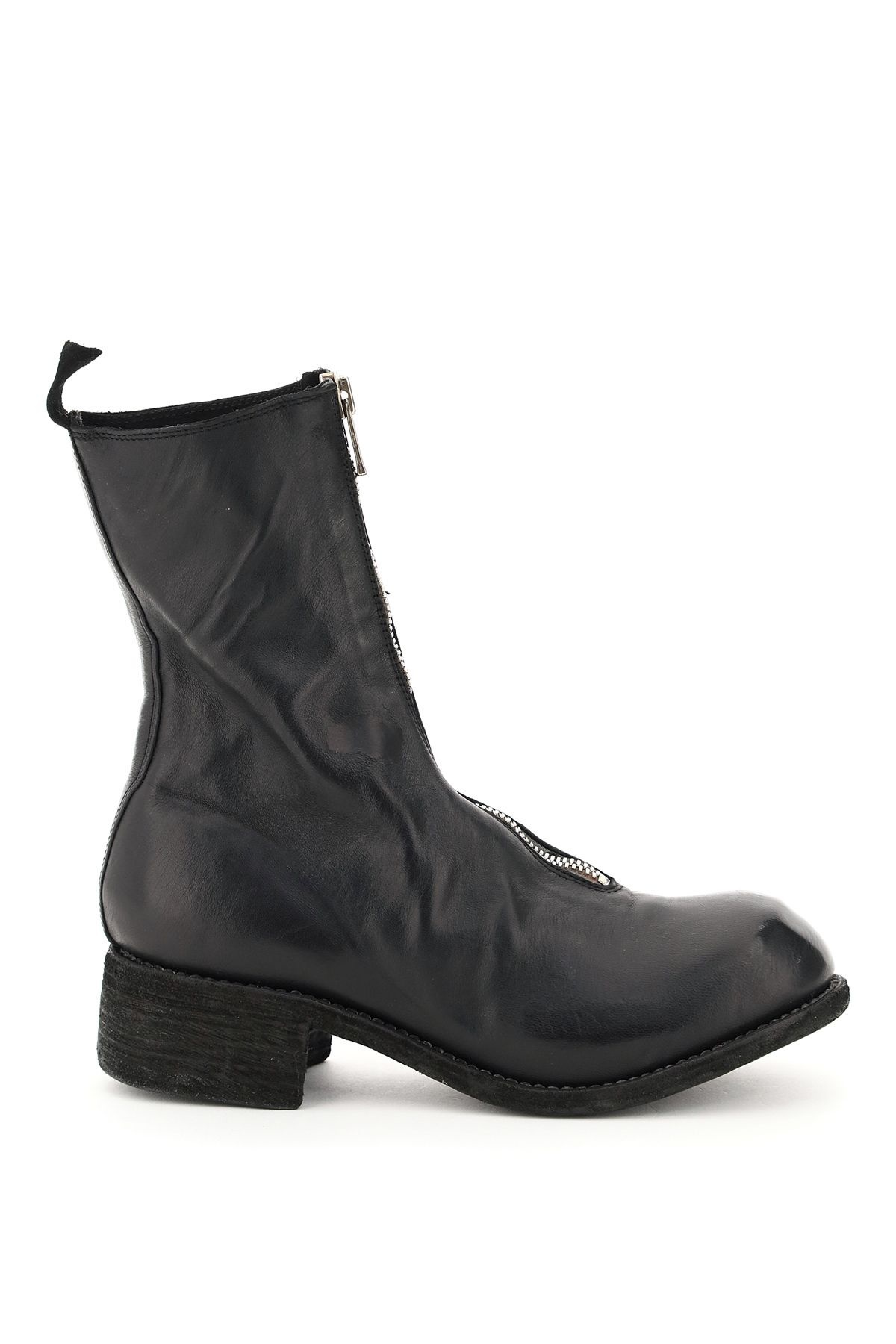 FRONT ZIP LEATHER ANKLE BOOTS - 1