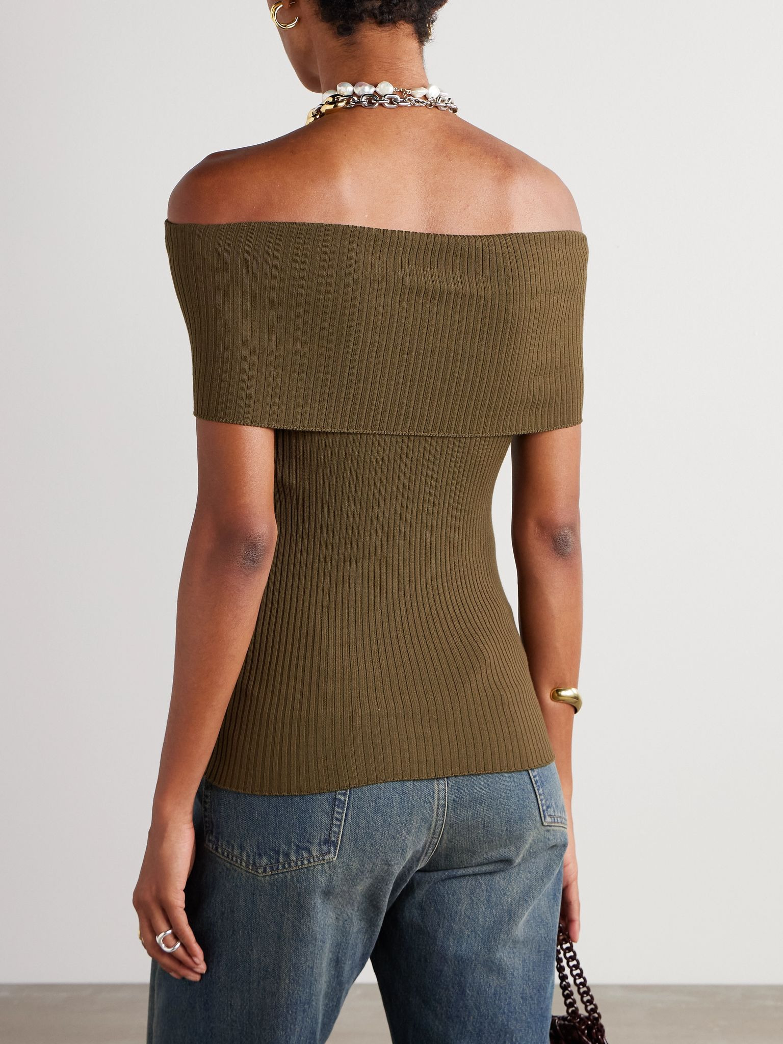 Strapless ribbed wool top Brown - 3
