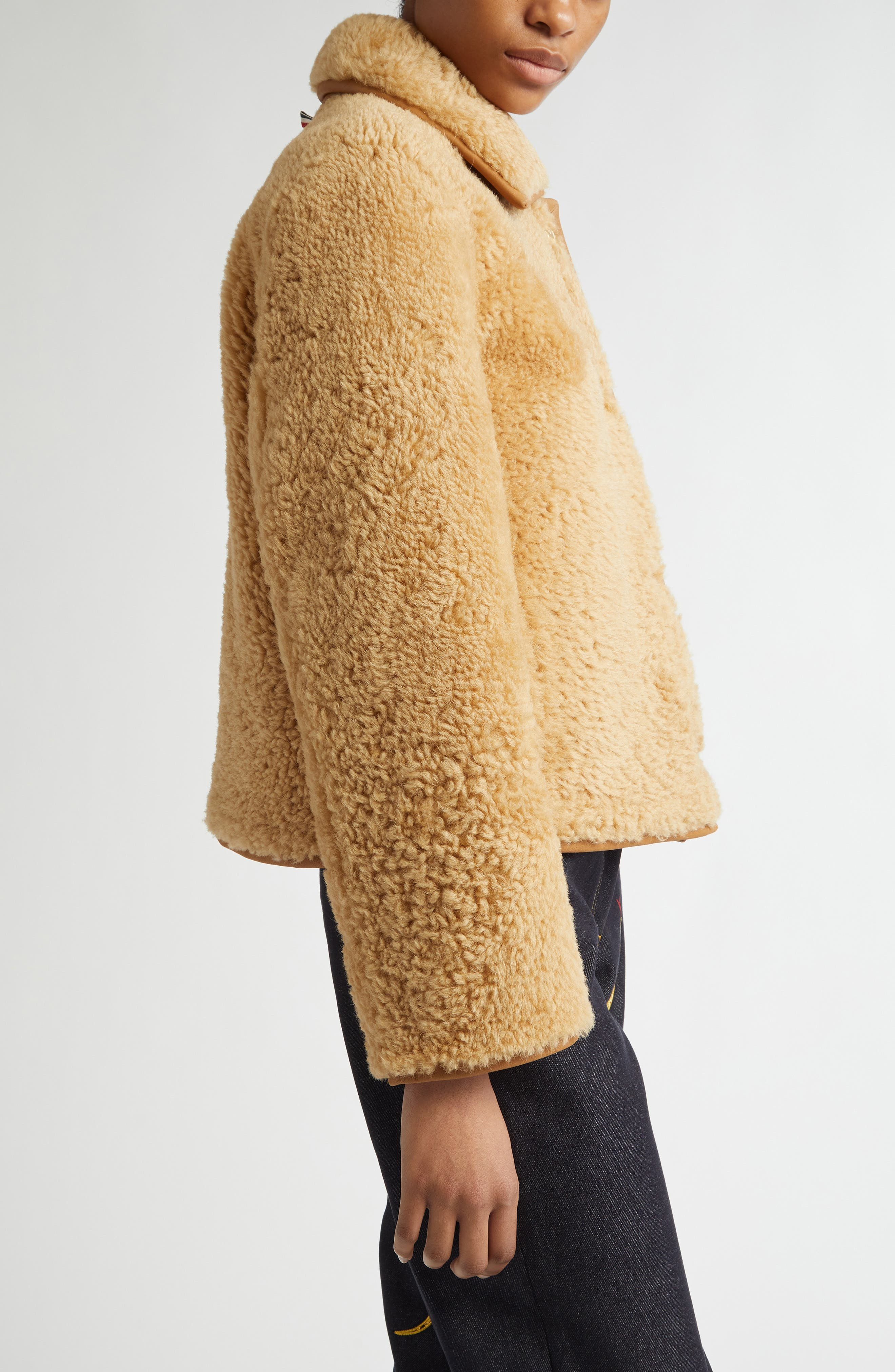 Thom Browne Genuine Shearling Jacket in Camel at Nordstrom - 4