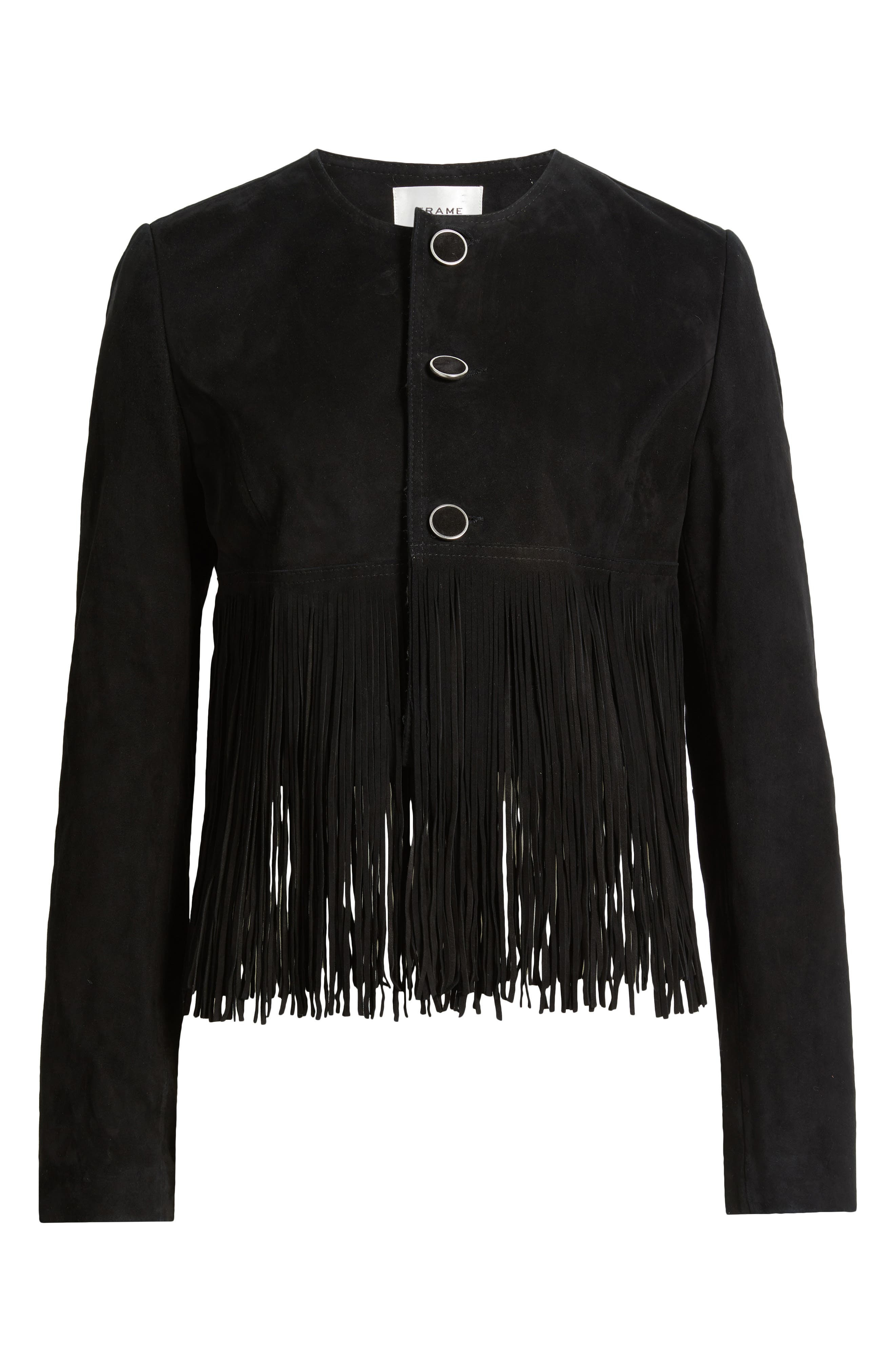 FRAME The Saddle Suede Fringe Jacket in Black at Nordstrom - 6