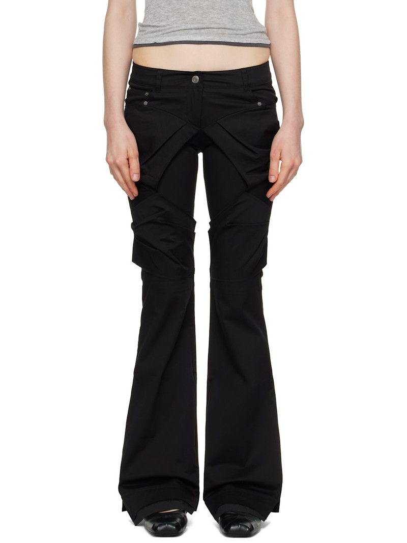 Black Gathered Bootcut Trousers 1
