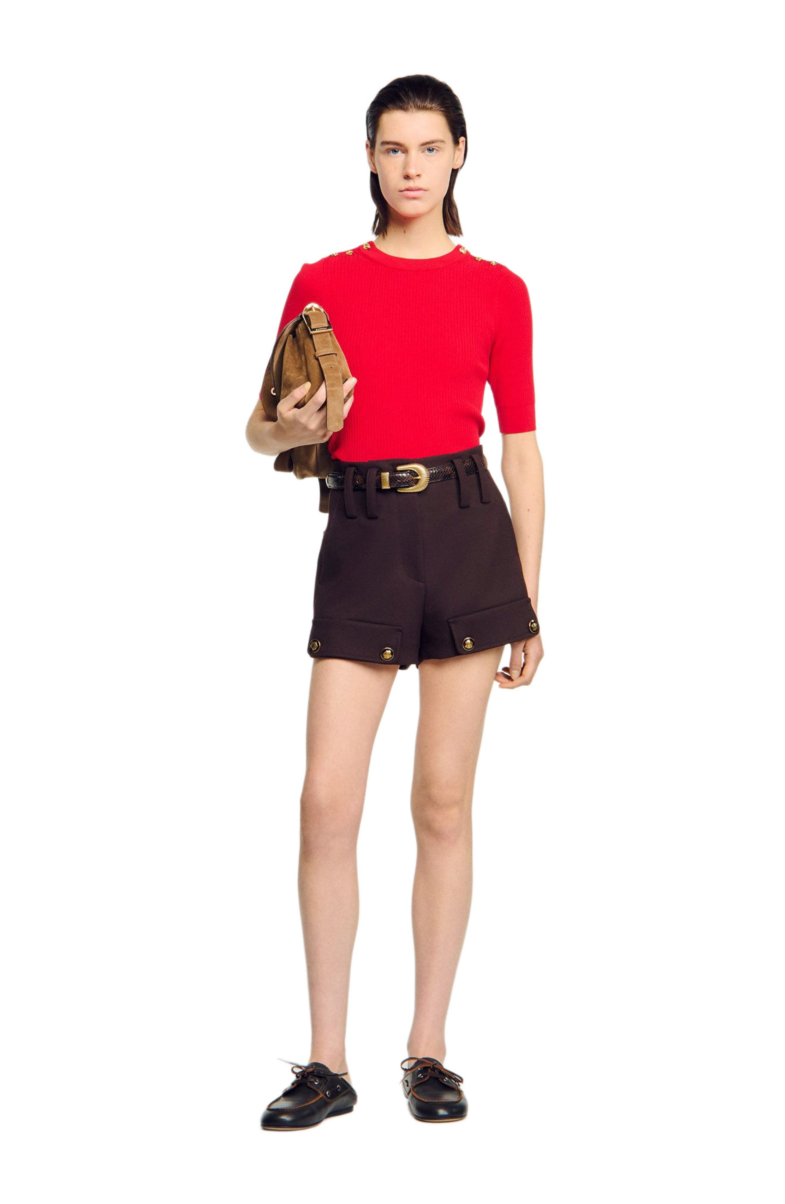 SANDRO Short-sleeve ribbed sweater in Red at Nordstrom - 6