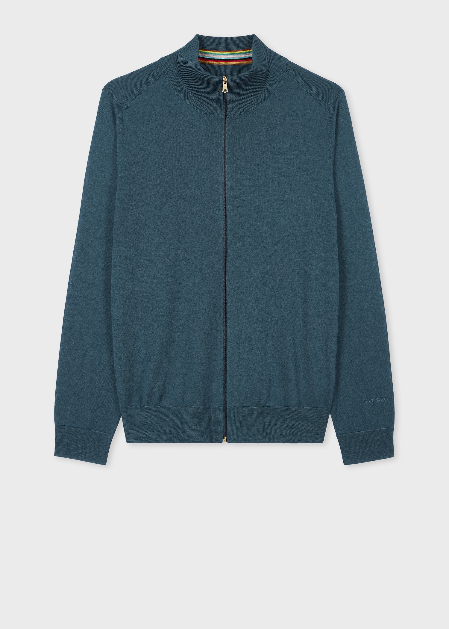 Petrol Blue Merino Wool Full-Zip Cardigan - 1