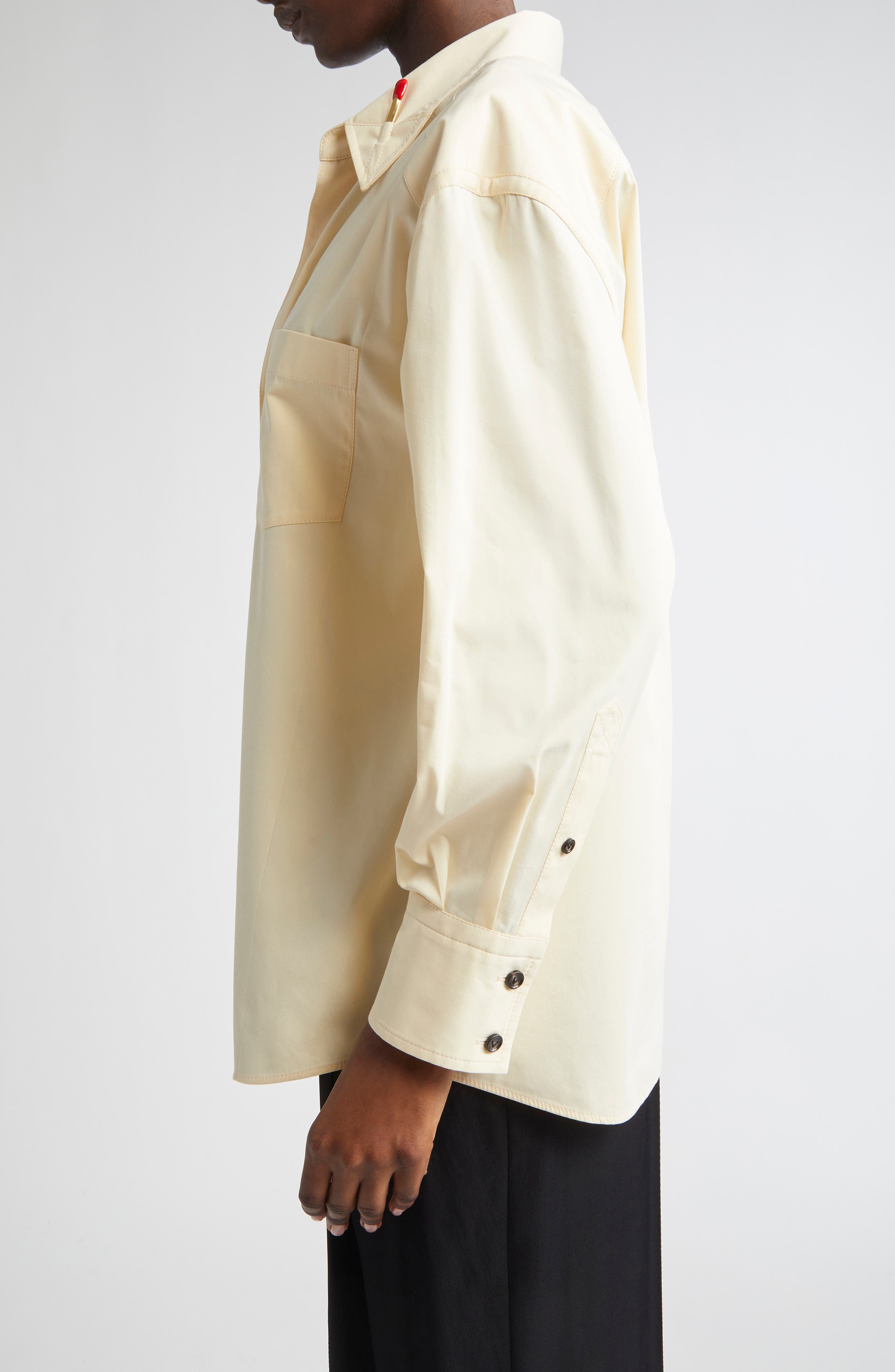 Bottega Veneta Match Detail Cotton & Silk Button-Up Shirt in 7098 Parchment at Nordstrom - 3