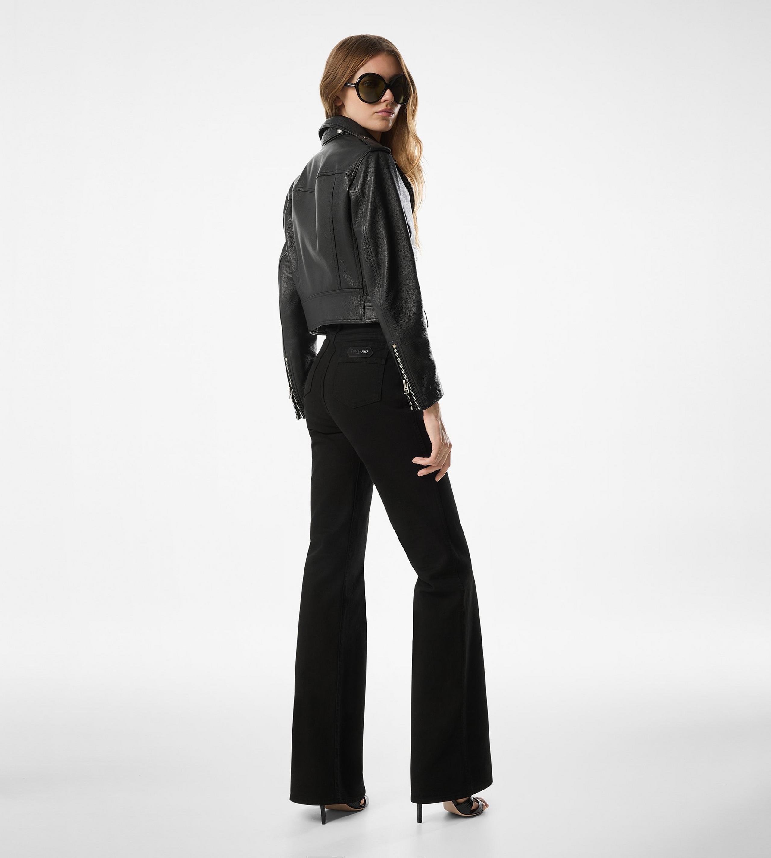 SHINY PLONGE LEATHER BIKER JACKET - 4
