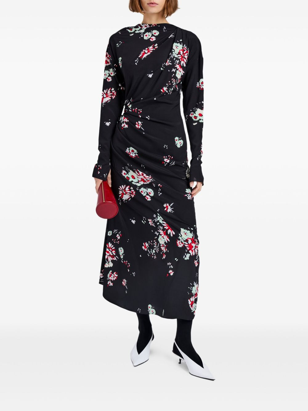 floral-print draped asymmetric day dress - 2