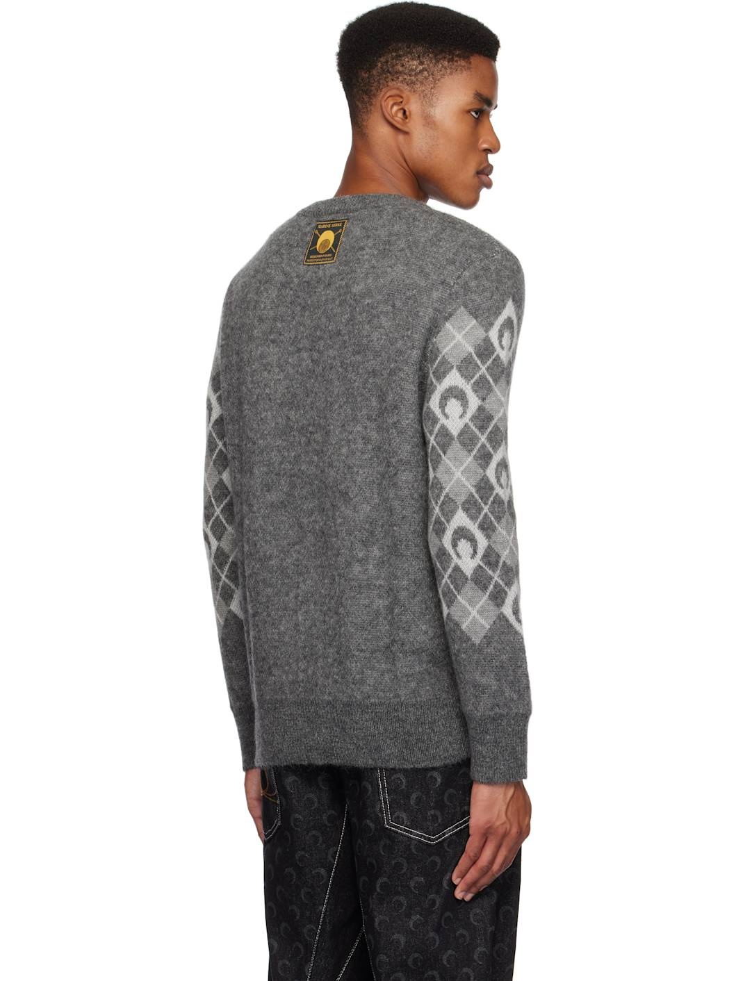Gray Moon Argyle Knit Crewneck Sweater - 3