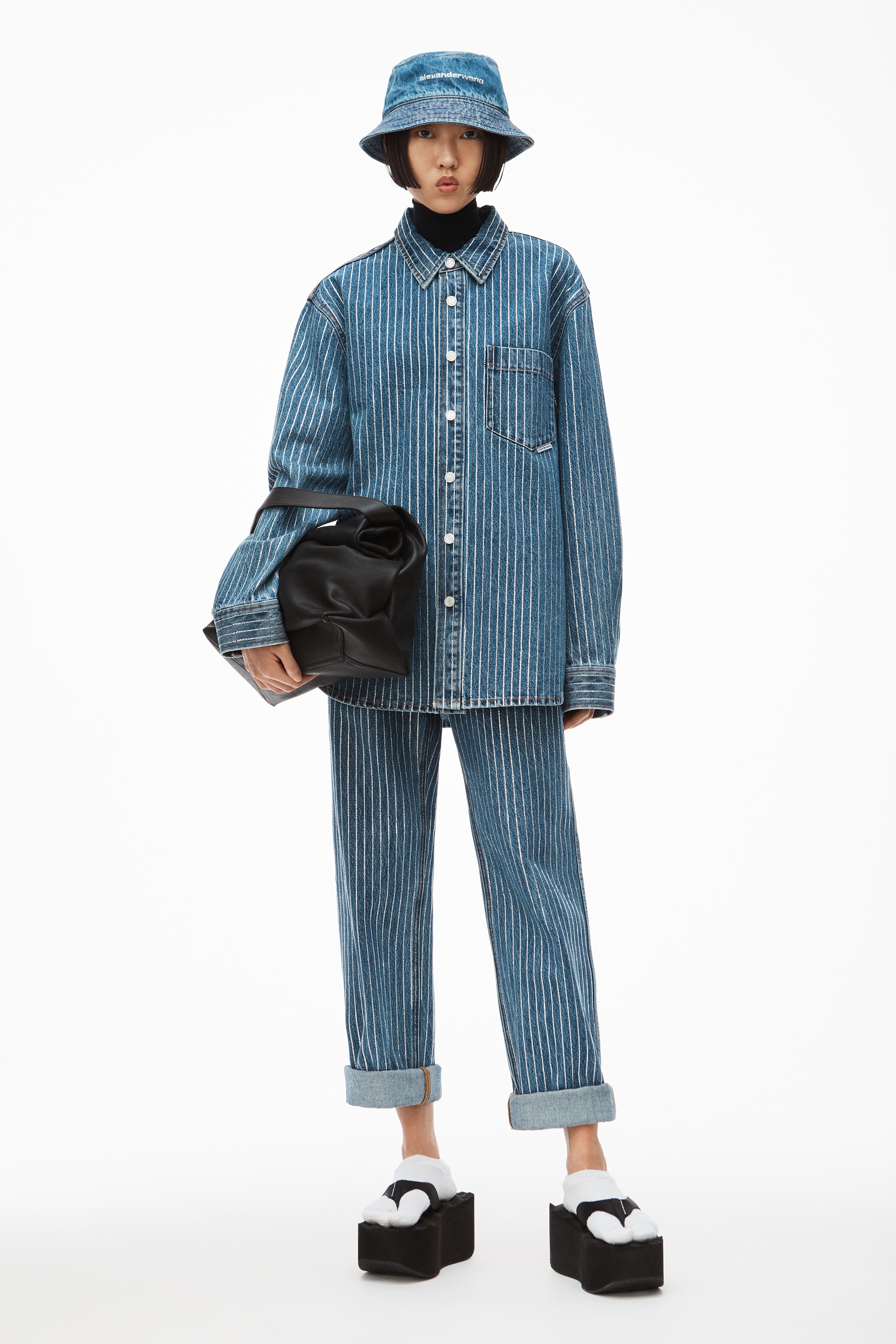 CRYSTAL STRIPE OVERSIZED SHIRT IN DENIM - 6