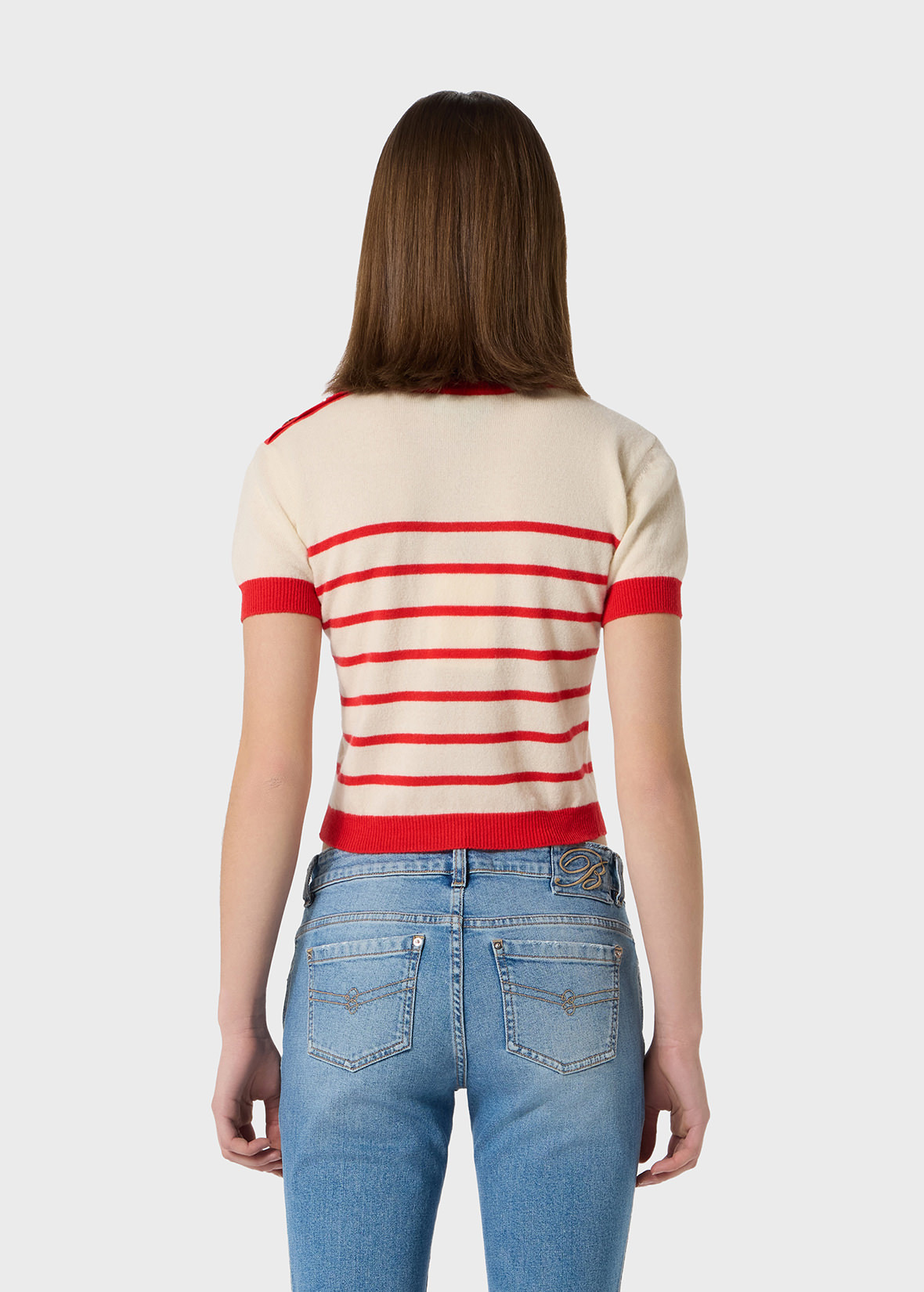SHORT-SLEEVE MARINIÈRE SWEATER WITH BLUMARINE LOGO - 4