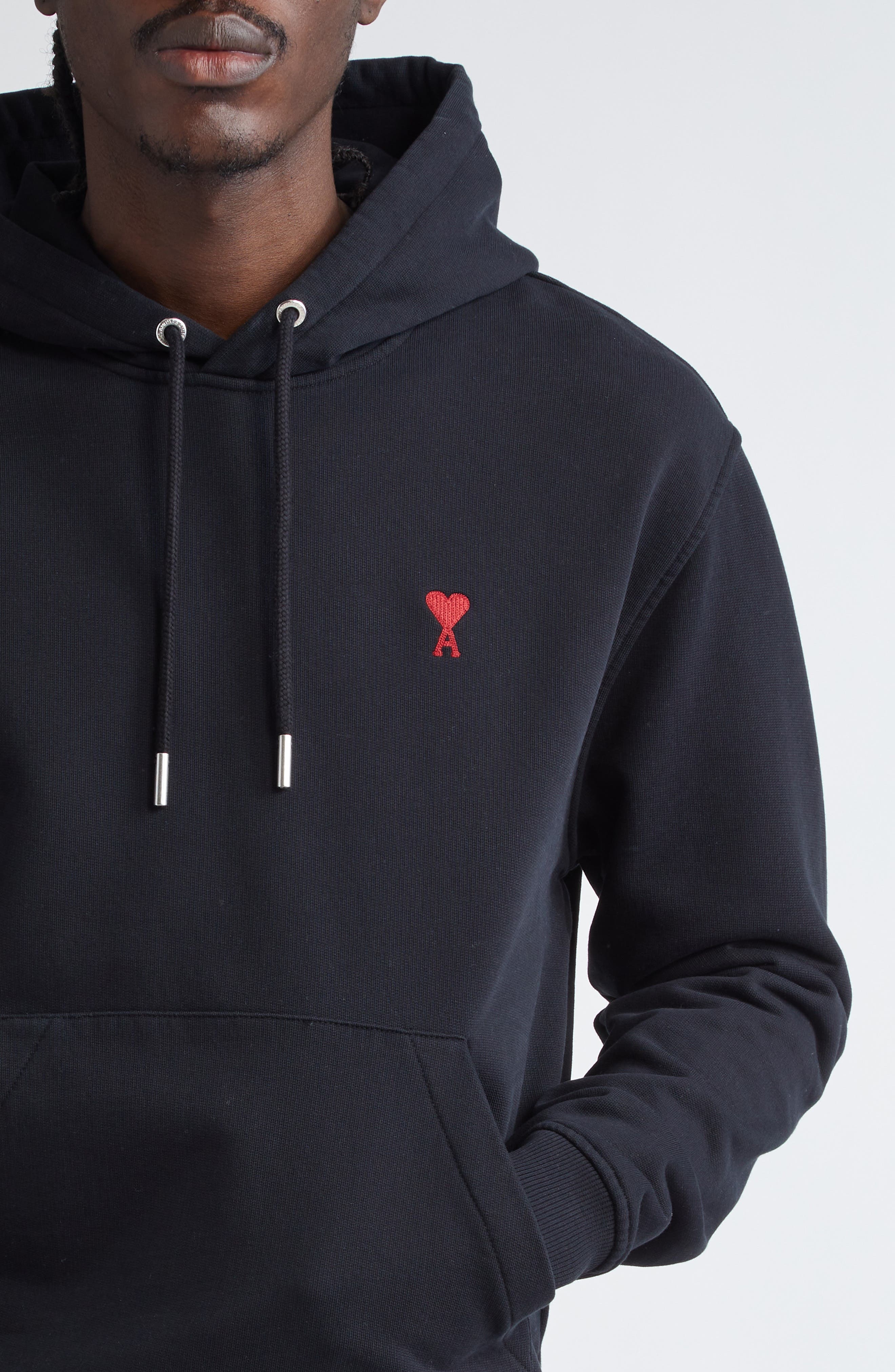 AMI PARIS Embroidered Ami De Coeur Cotton Hoodie in 001 Noir at Nordstrom - 4