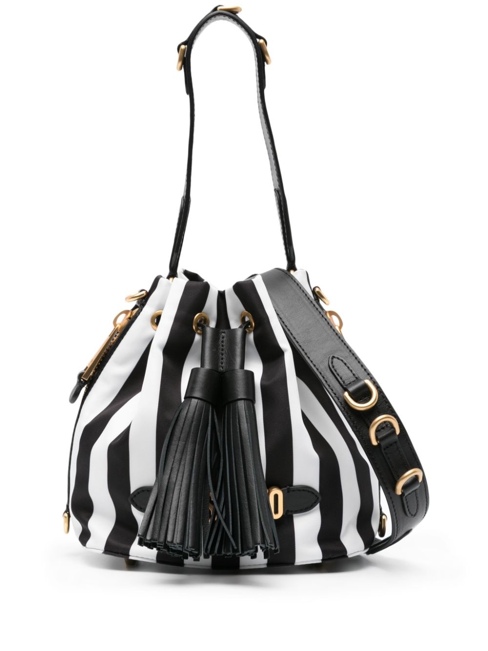 logo-lettering striped bucket bag - 1