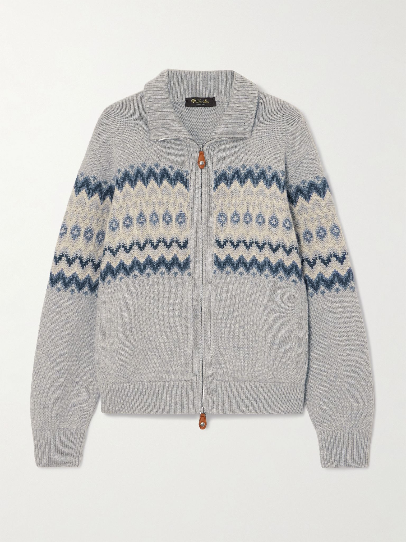 Fair Isle cashmere cardigan Light blue - 1
