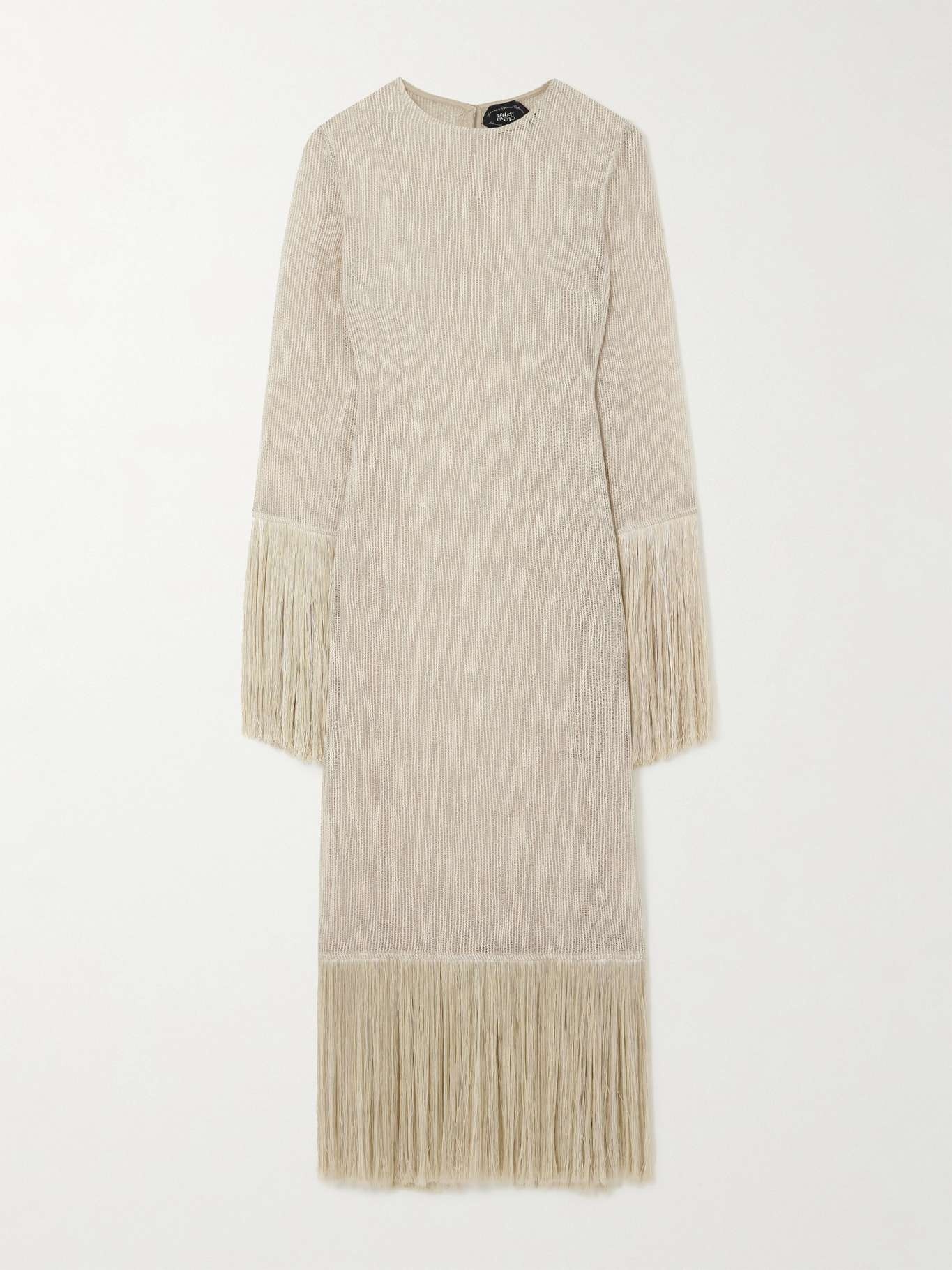 Nile fringed open-knit linen and cotton-blend gown - 1
