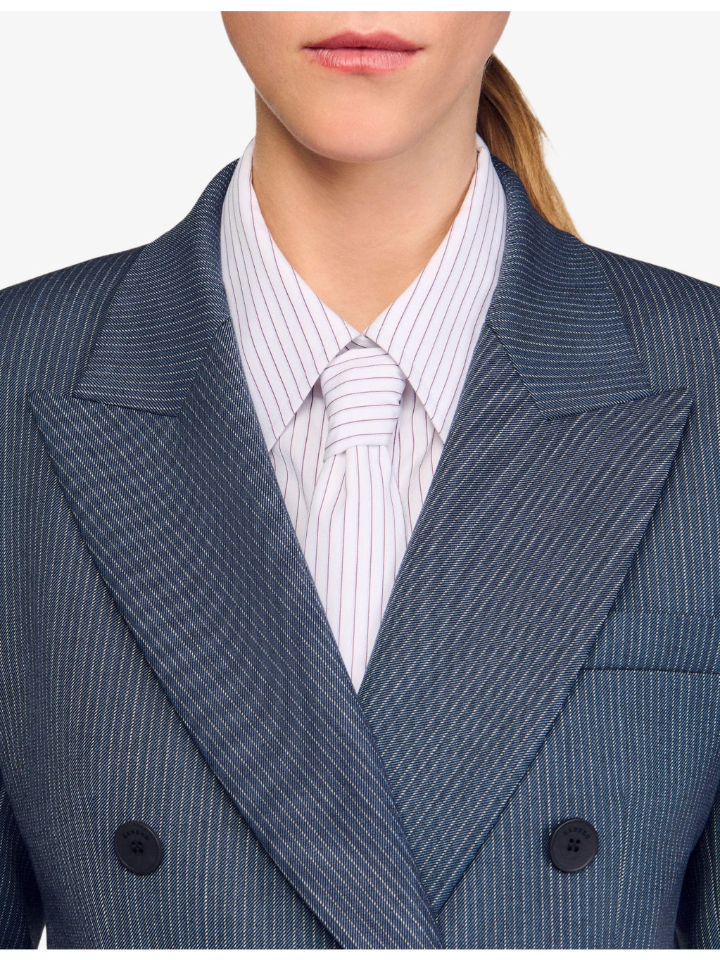 Striped Peak-Lapel Double-Breasted Stretch-Woven Blazer - 5