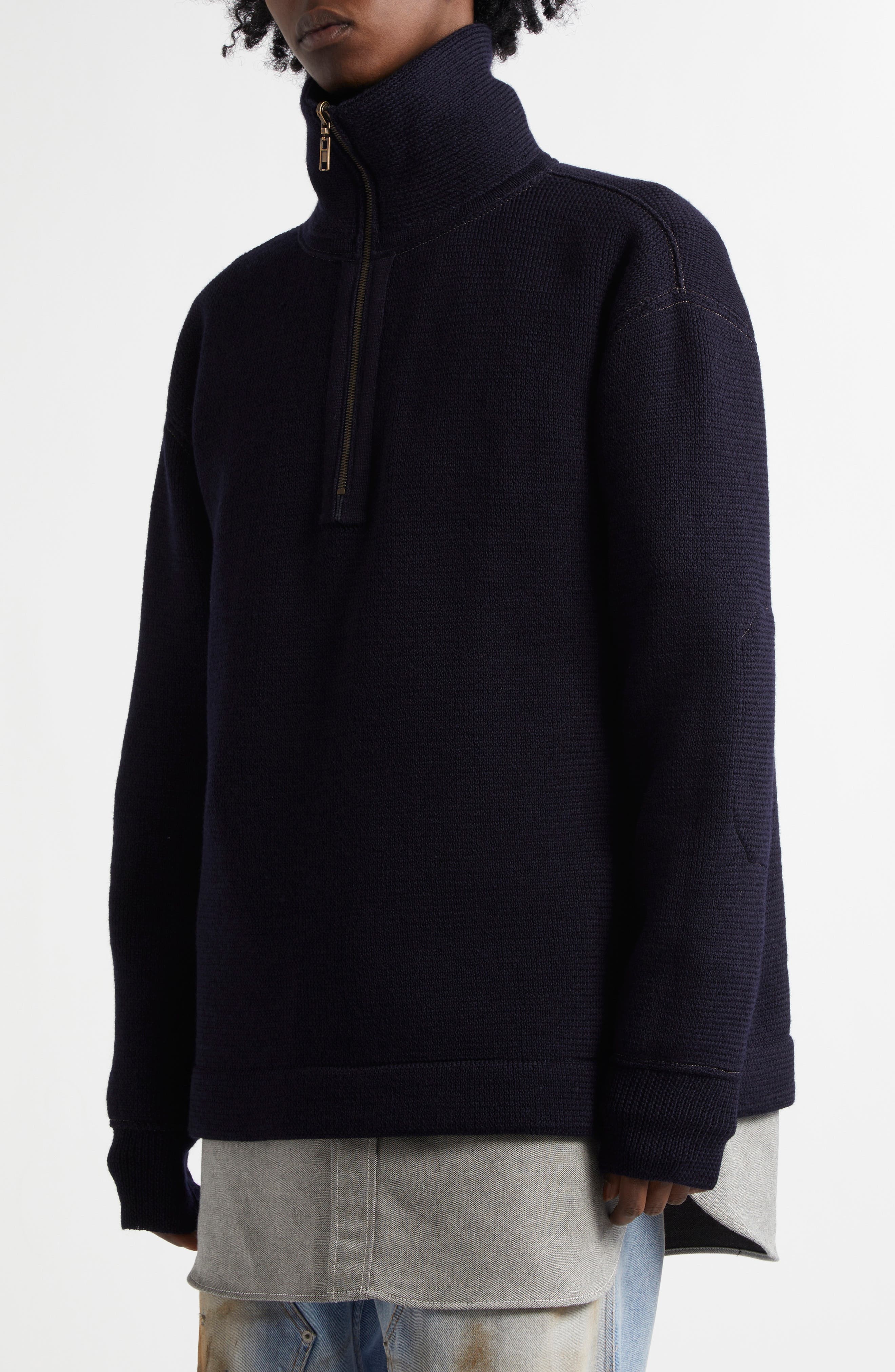 Maison Margiela Elbow Patch Half Zip Wool Pullover in Navy at Nordstrom - 3