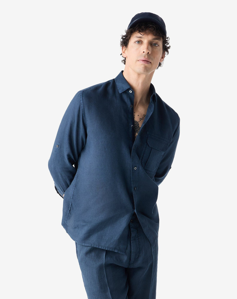 CORNELIANI Navy blue pure linen shirt outlook