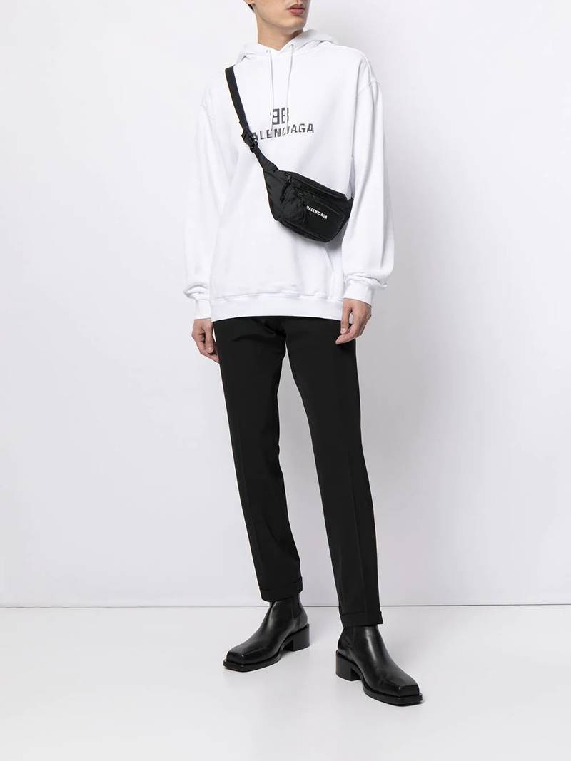 BALENCIAGA pixel logo-print drawstring hoodie outlook