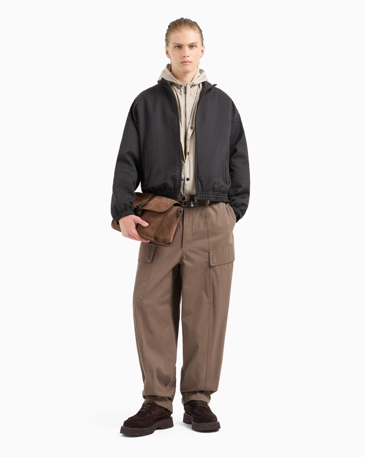 FULL ZIP BLOUSON IN ALL-OVER JACQUARD LETTERING FABRIC - 4