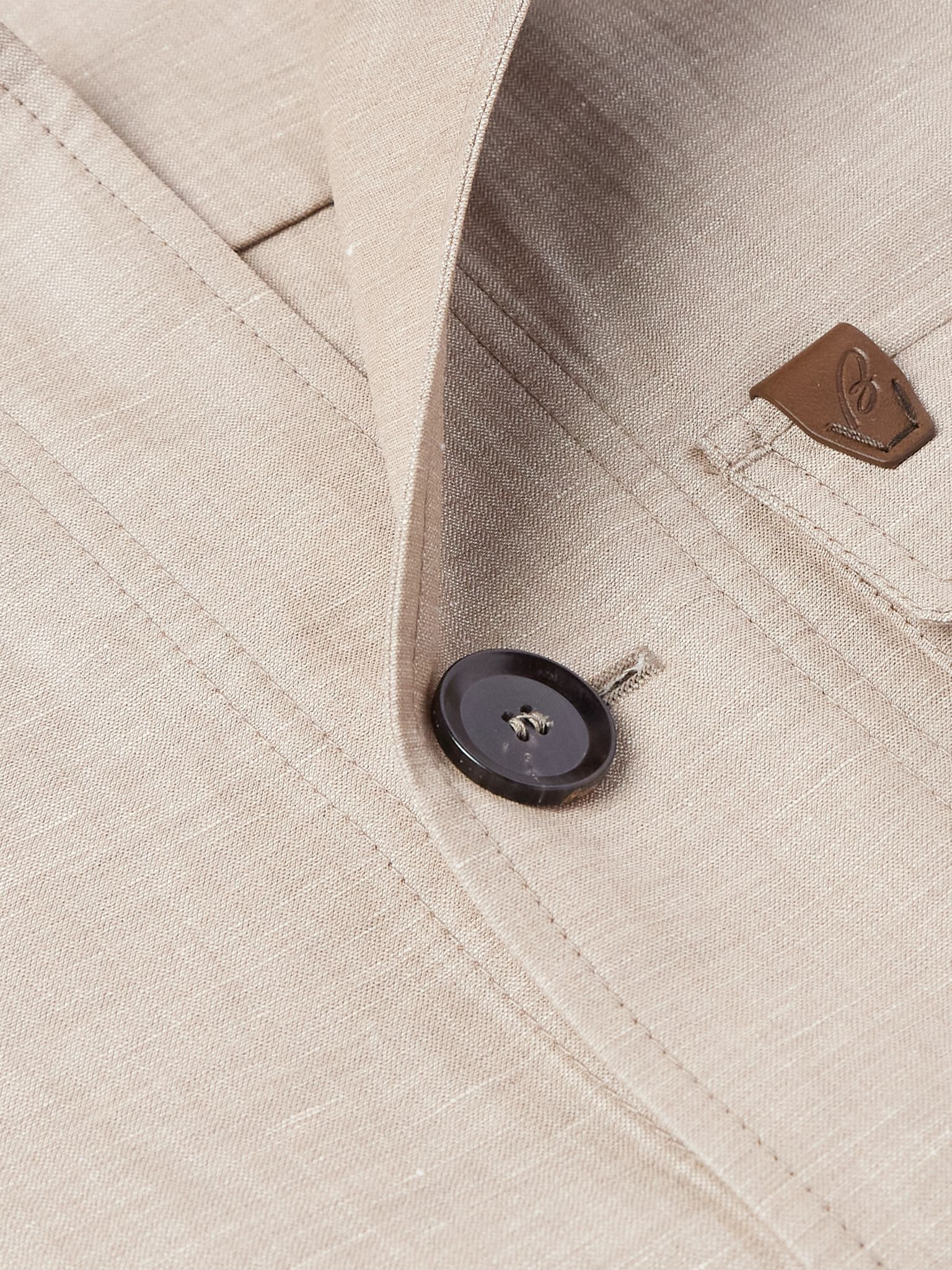 Logo-Appliquéd Wool, Linen and Silk-Blend Overshirt Neutral - 5