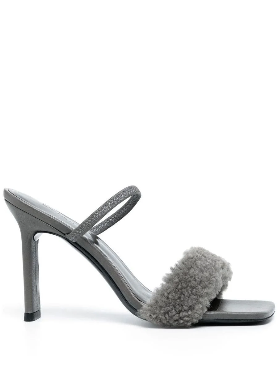 By Far Shearling Strap Open Toe Heels - 1