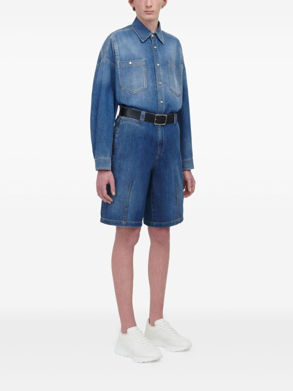 dart-detail denim shirt - 3