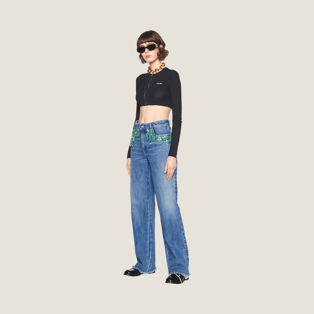 Embroidered five-pocket jeans - 1
