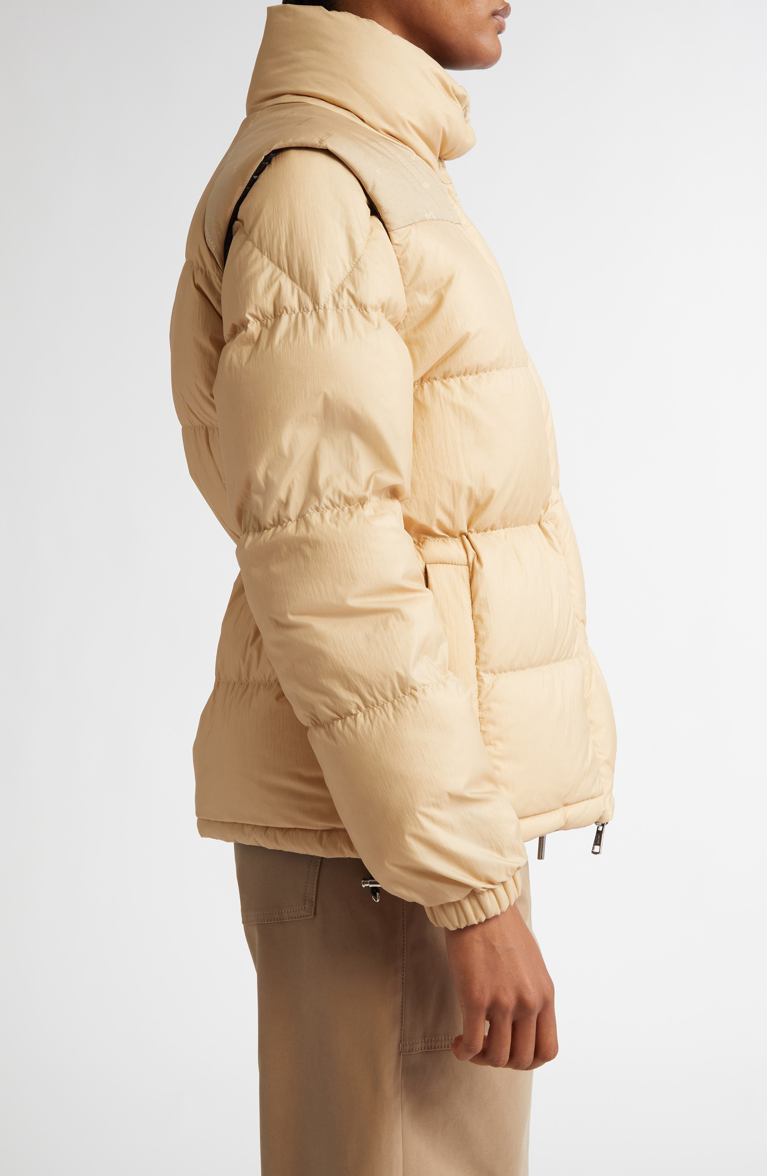 Moncler Verone Convertible Down Puffer Jacket in Khaki at Nordstrom - 4