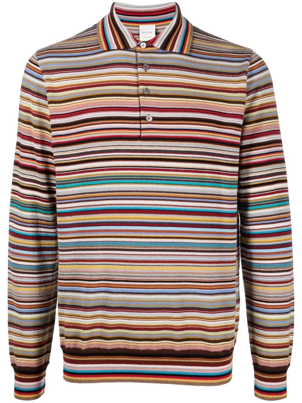 striped long-sleeved polo shirt - 1