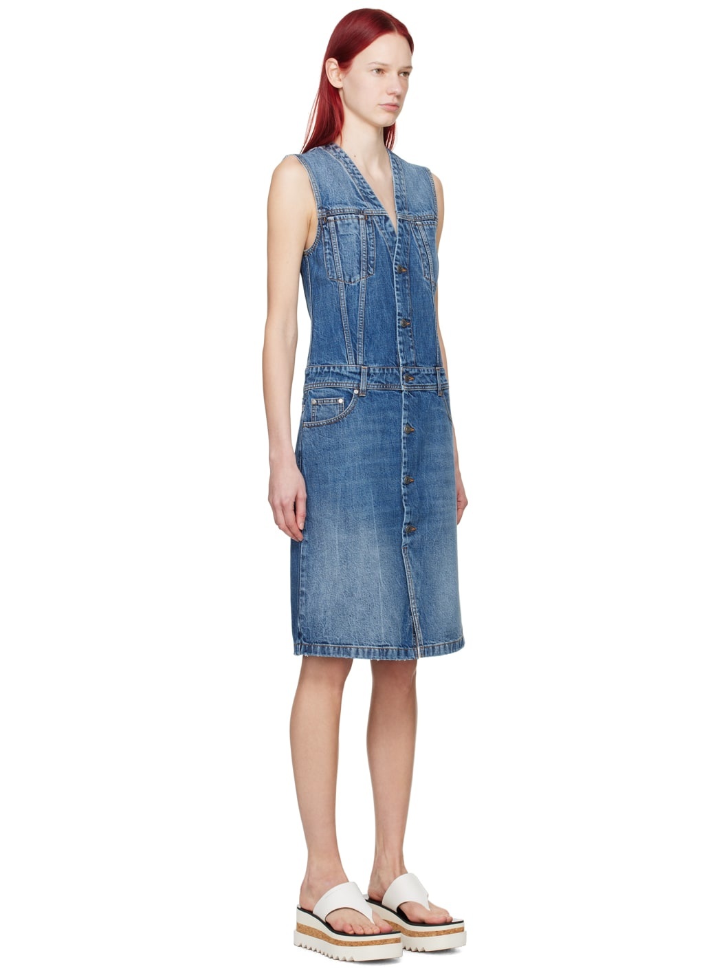 Blue Paneled Denim Midi Dress - 2