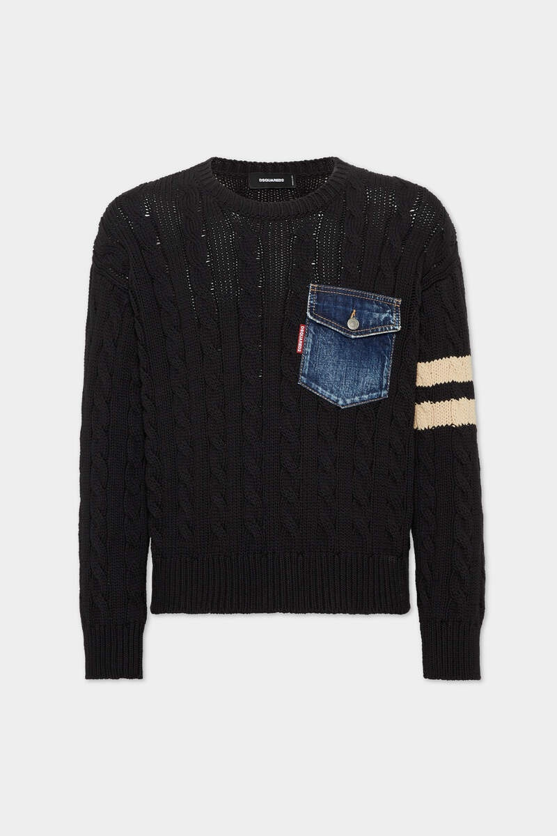 DENIM DETAIL KNIT PULLOVER 1