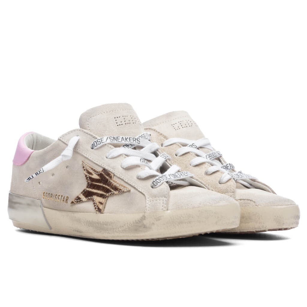 WOMEN'S SUPER STAR SUEDE UPPER ZEBRA PRINTED STAR - SEED PEARL/BUTTER BROWN ZEBRA/ORCHID PINK - 2