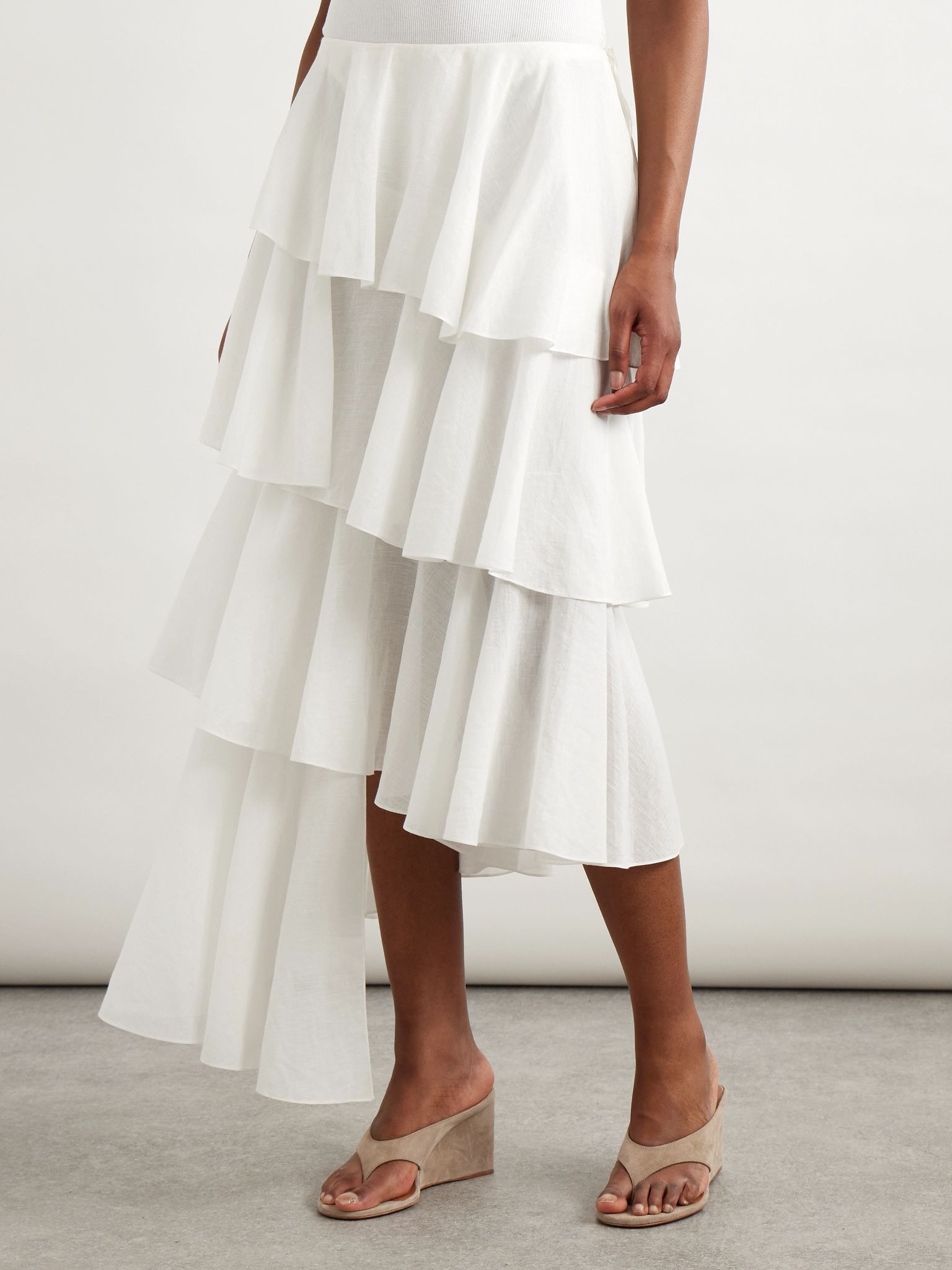 Tiered asymmetric cotton midi skirt White - 3