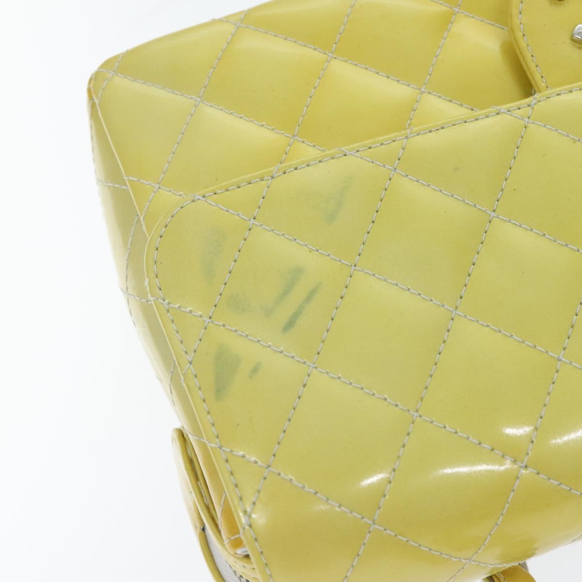 CHANEL Matelasse Backpack Patent Leather Yellow Silver CC - 7