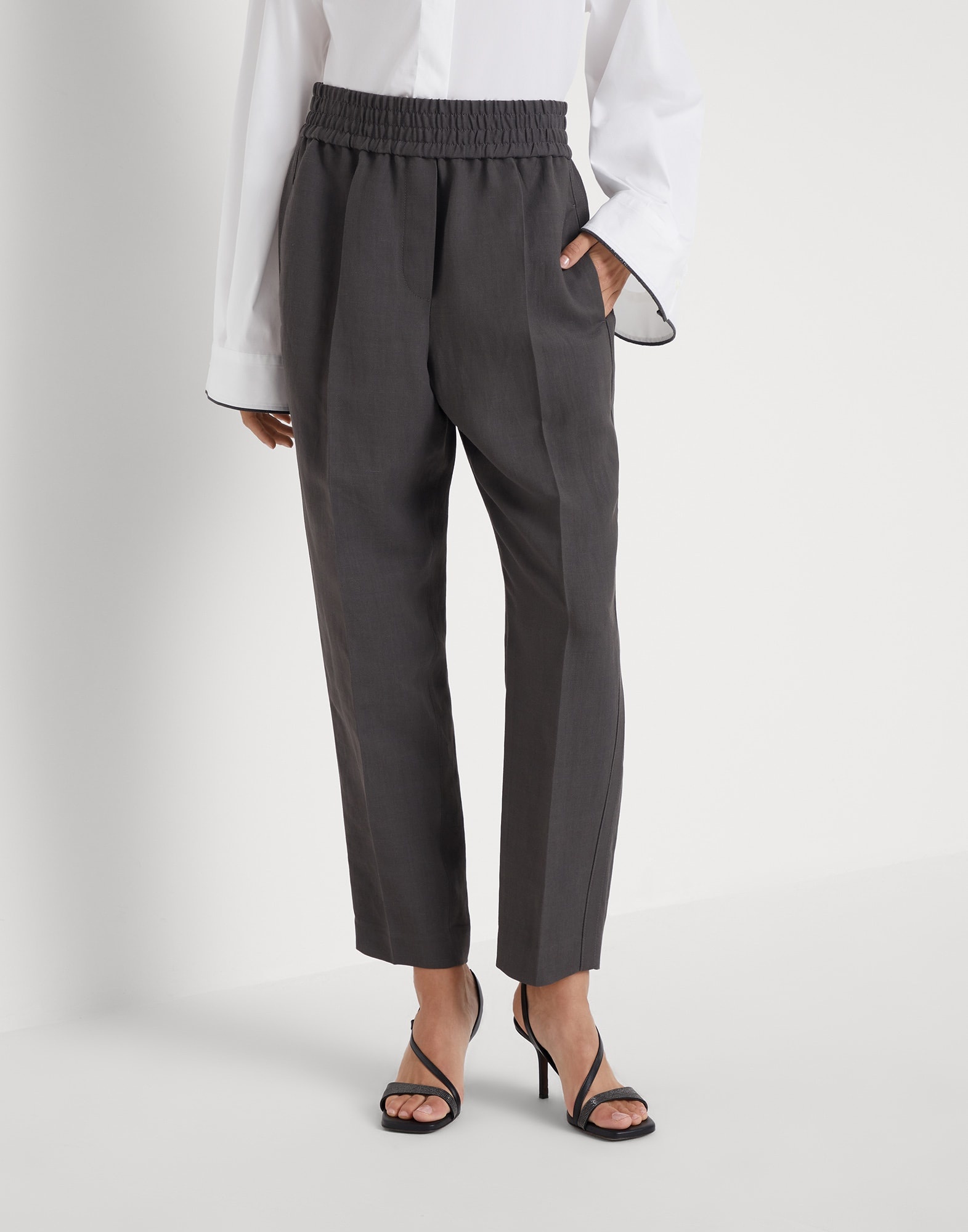 Viscose and linen fluid twill baggy pull-on trousers - 1