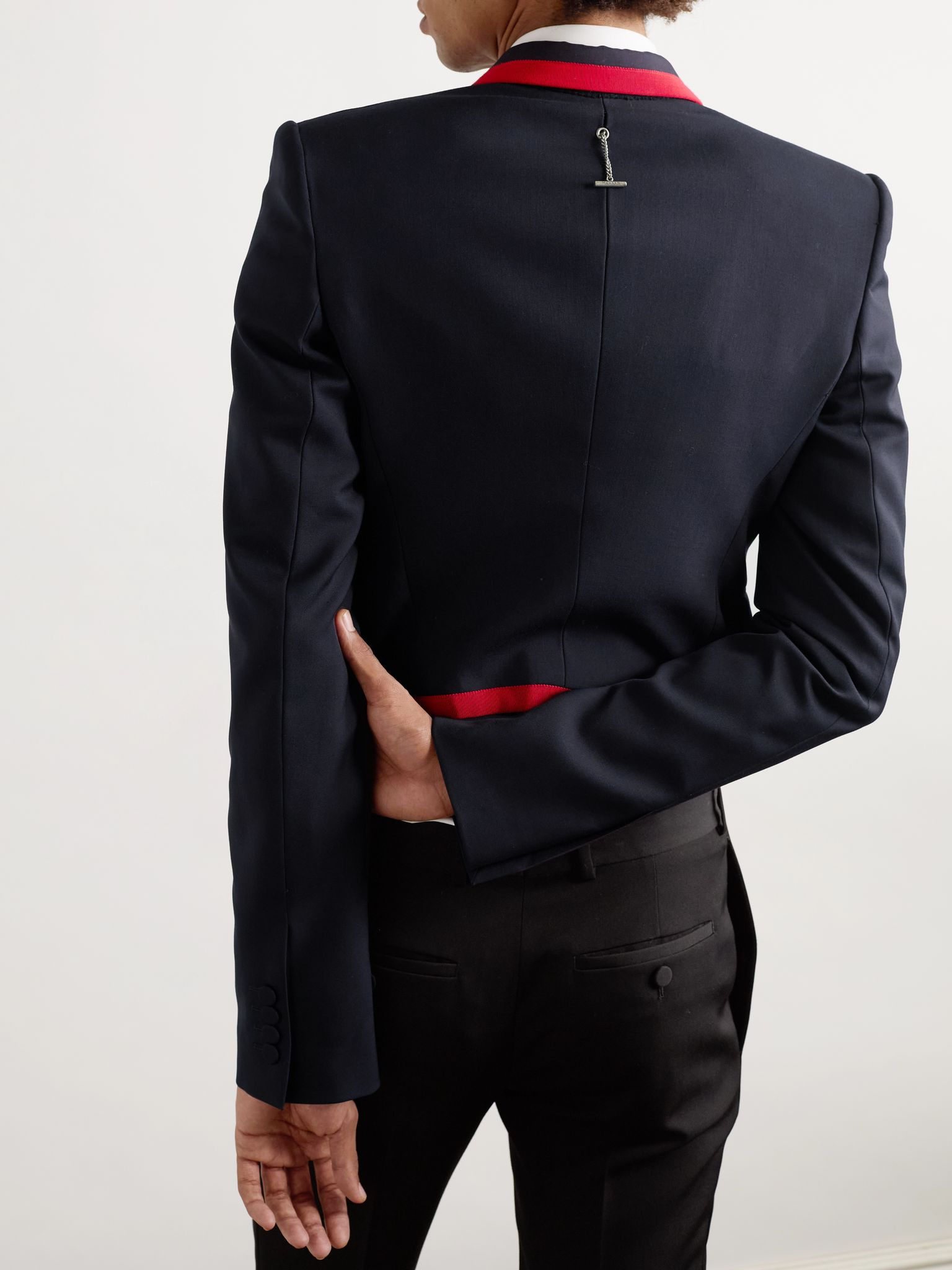 Slim-Fit Double-Breasted Grosgrain-Trimmed Wool Blazer Navy - 3