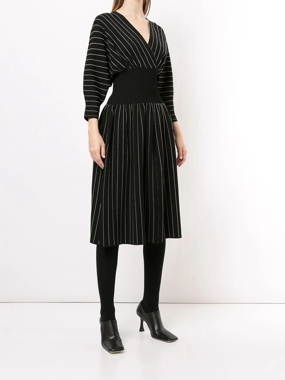 knitted pinstriped V-neck midi dress - 3