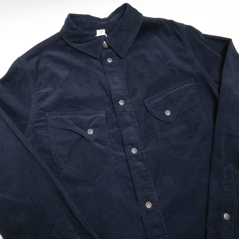 Pure Blue Japan 2230 Corduroy Curved Pocket Shirt Navy outlook
