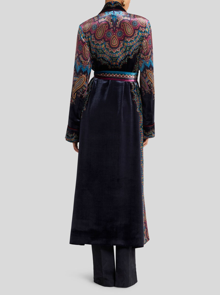 VELVET ROBE OVERCOAT WITH PLACED PRINT - 4