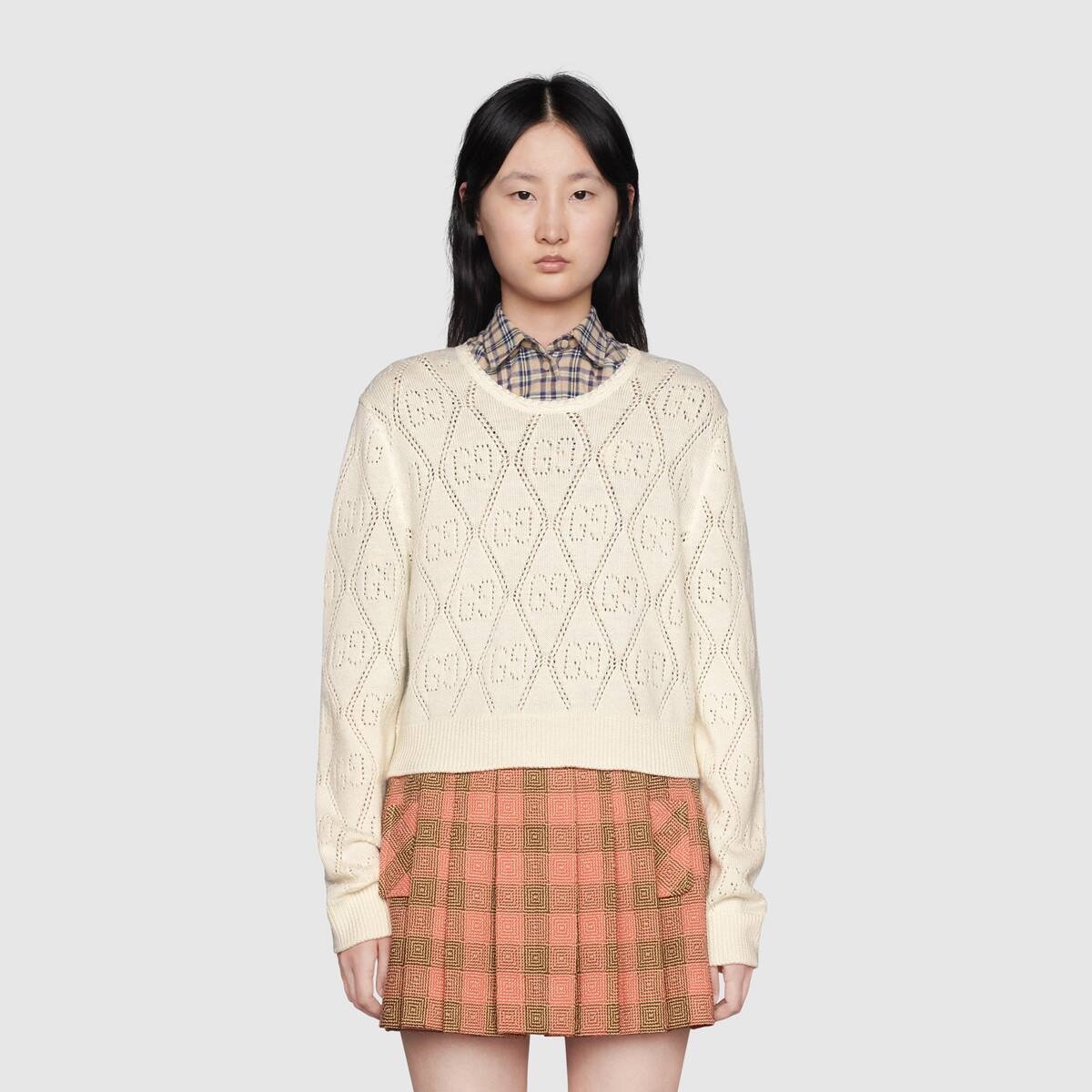 GG perforated wool crop sweater - 3