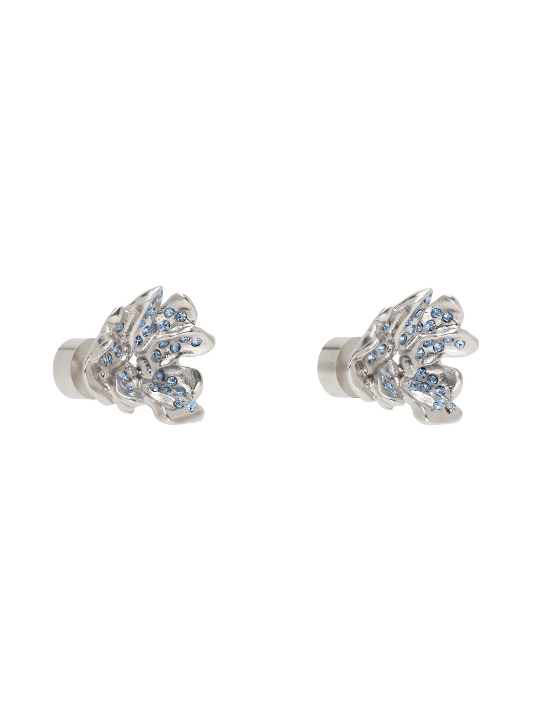 Silver Metal Flower Stud Earrings - 2