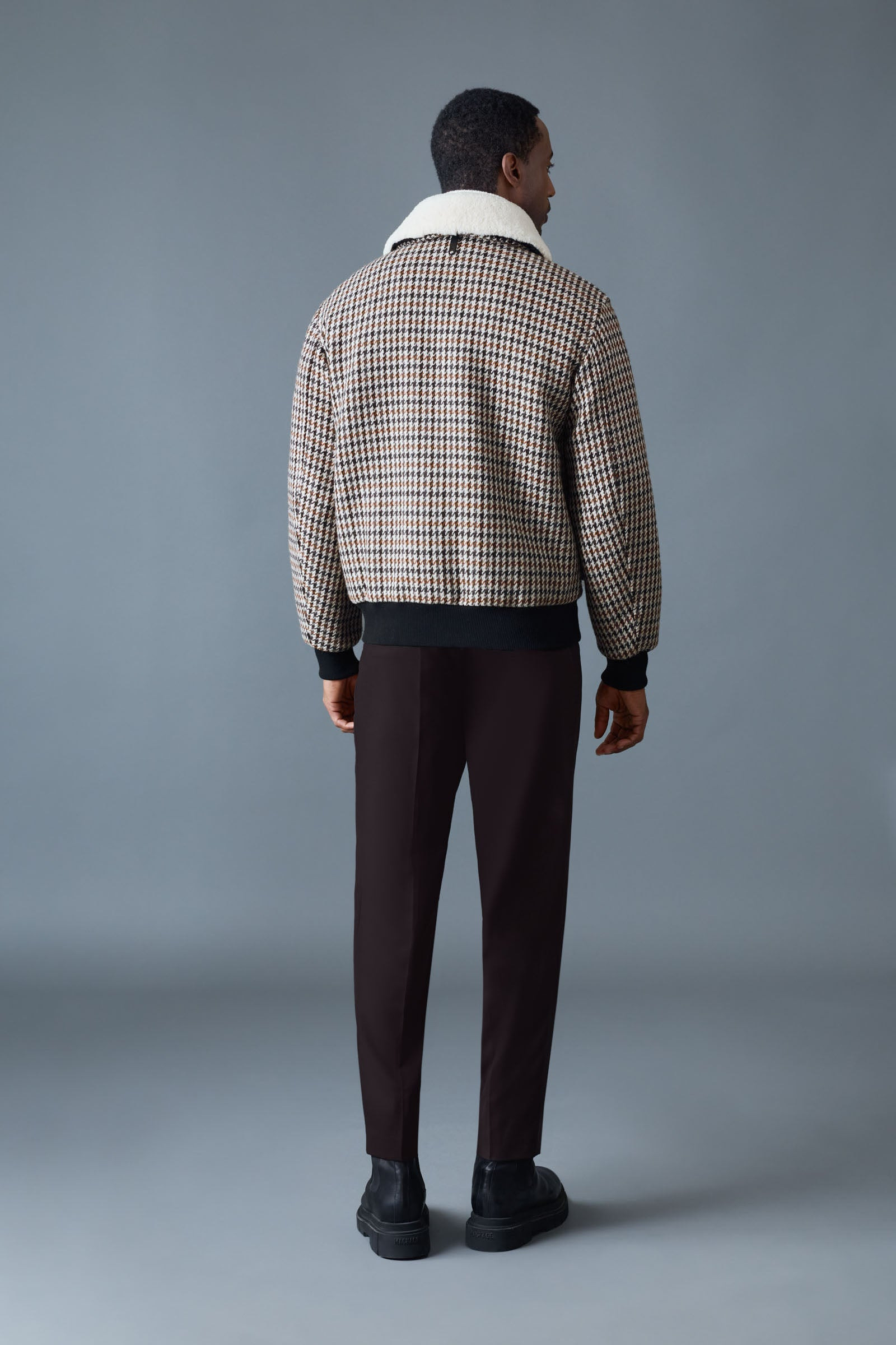 RHETT-HT Houndstooth Wool Bomber with Shearling Collar - 4