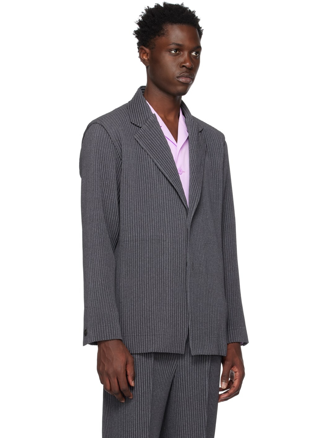 Gray Wool Like Light Blazer - 2