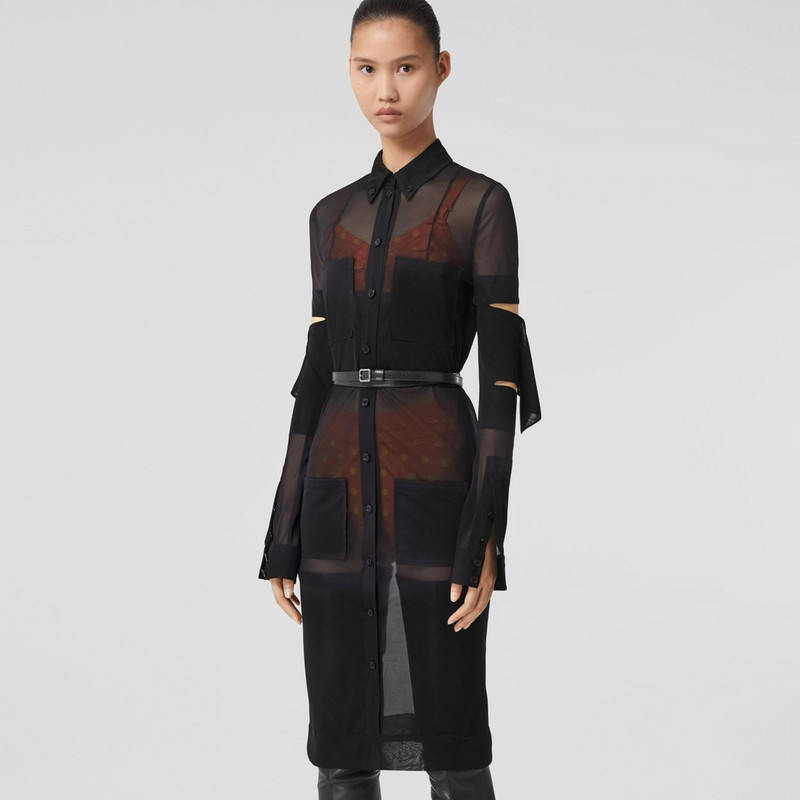 Cut-out Detail Sheer Jersey Shirt Dress 6