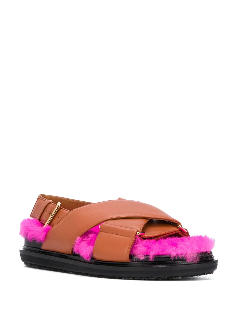 fur-lined strapped flat sandals - 2