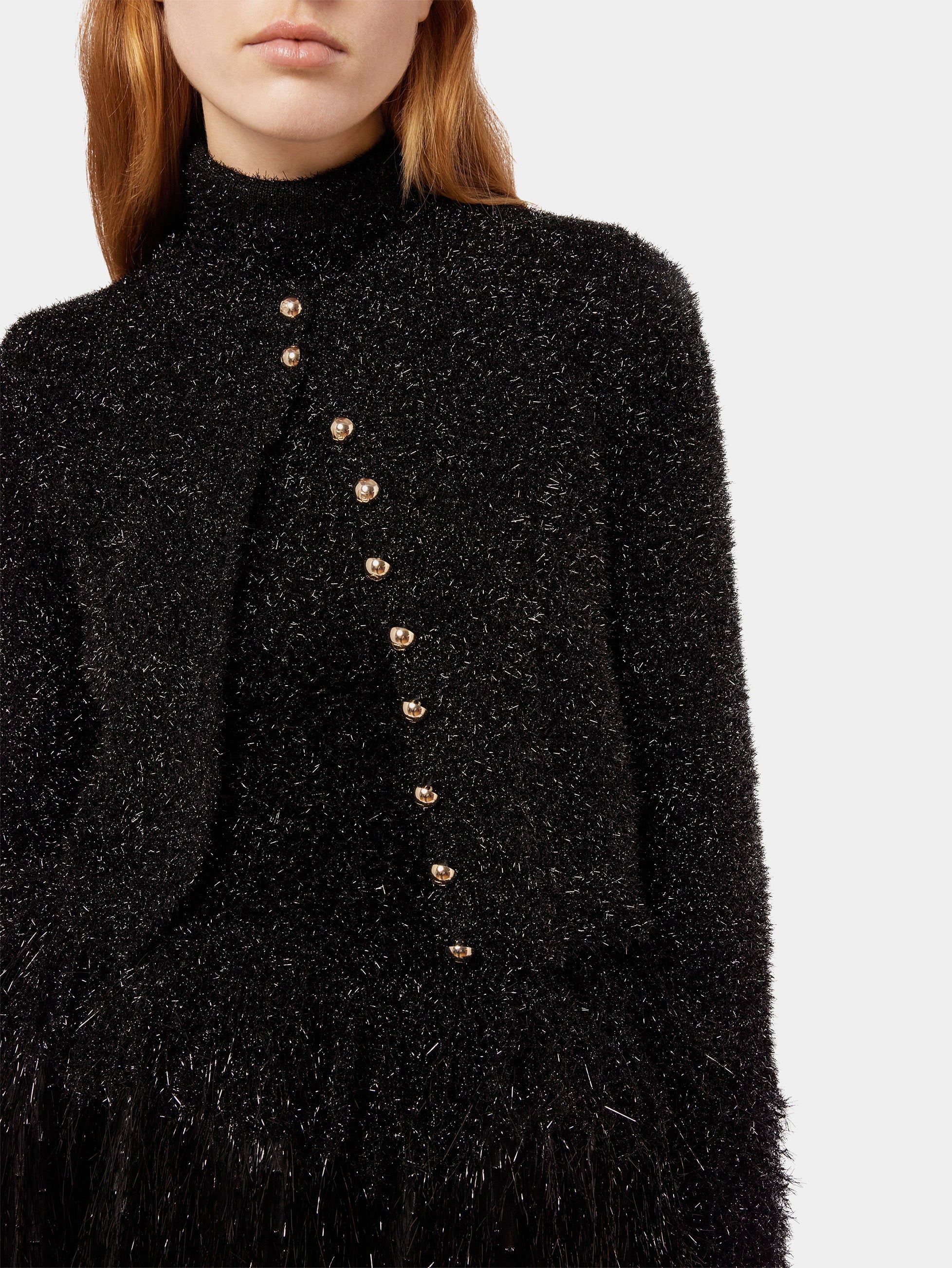 CROPPED BLACK CARDIGAN WITH GOLD BUTTONS - 3