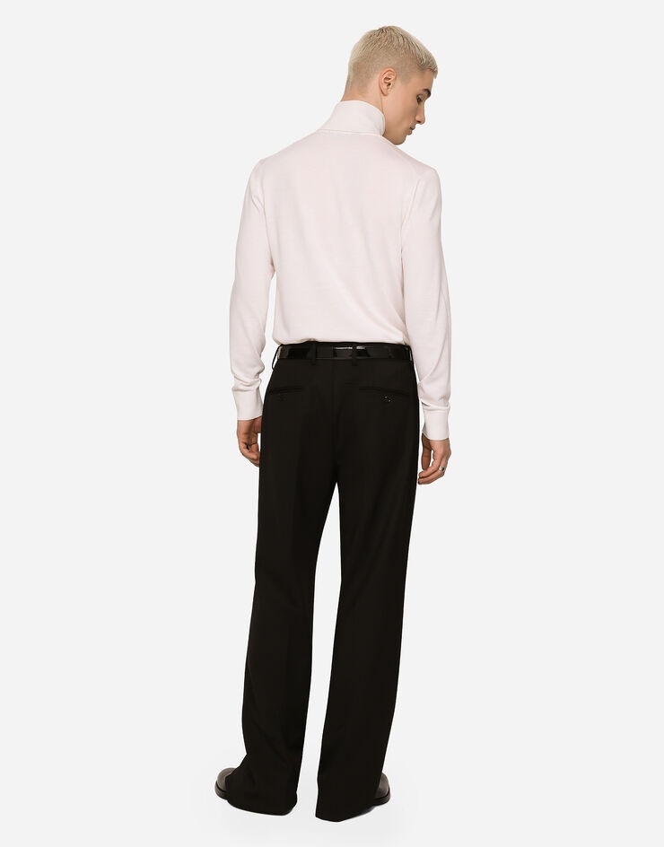 Stretch wool twill pants with wide leg - 3