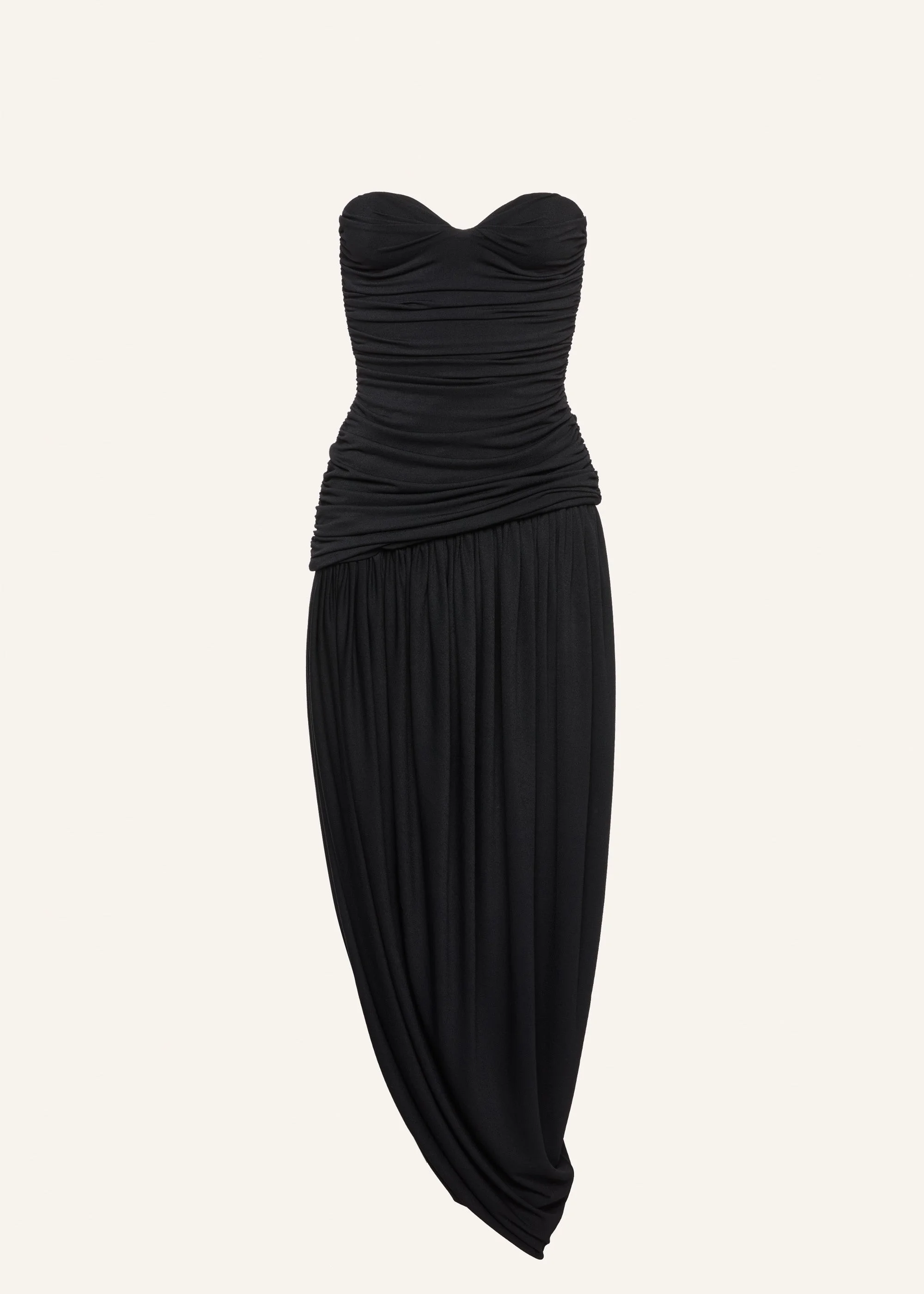 Open-leg draped midi dress in black - 1
