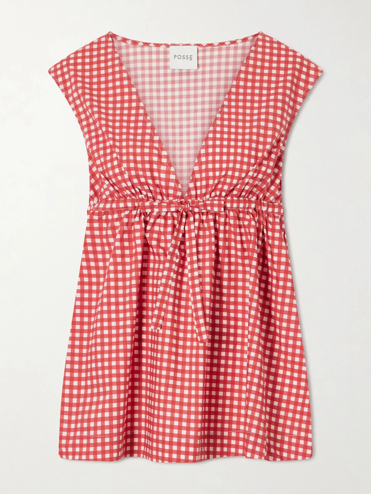 Lindie Bow-detailed Checked Cotton-poplin Top - 1