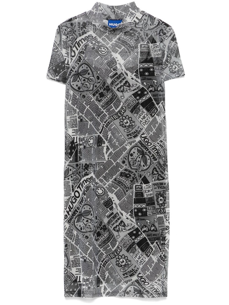 newspaper-print mesh mini dress 1