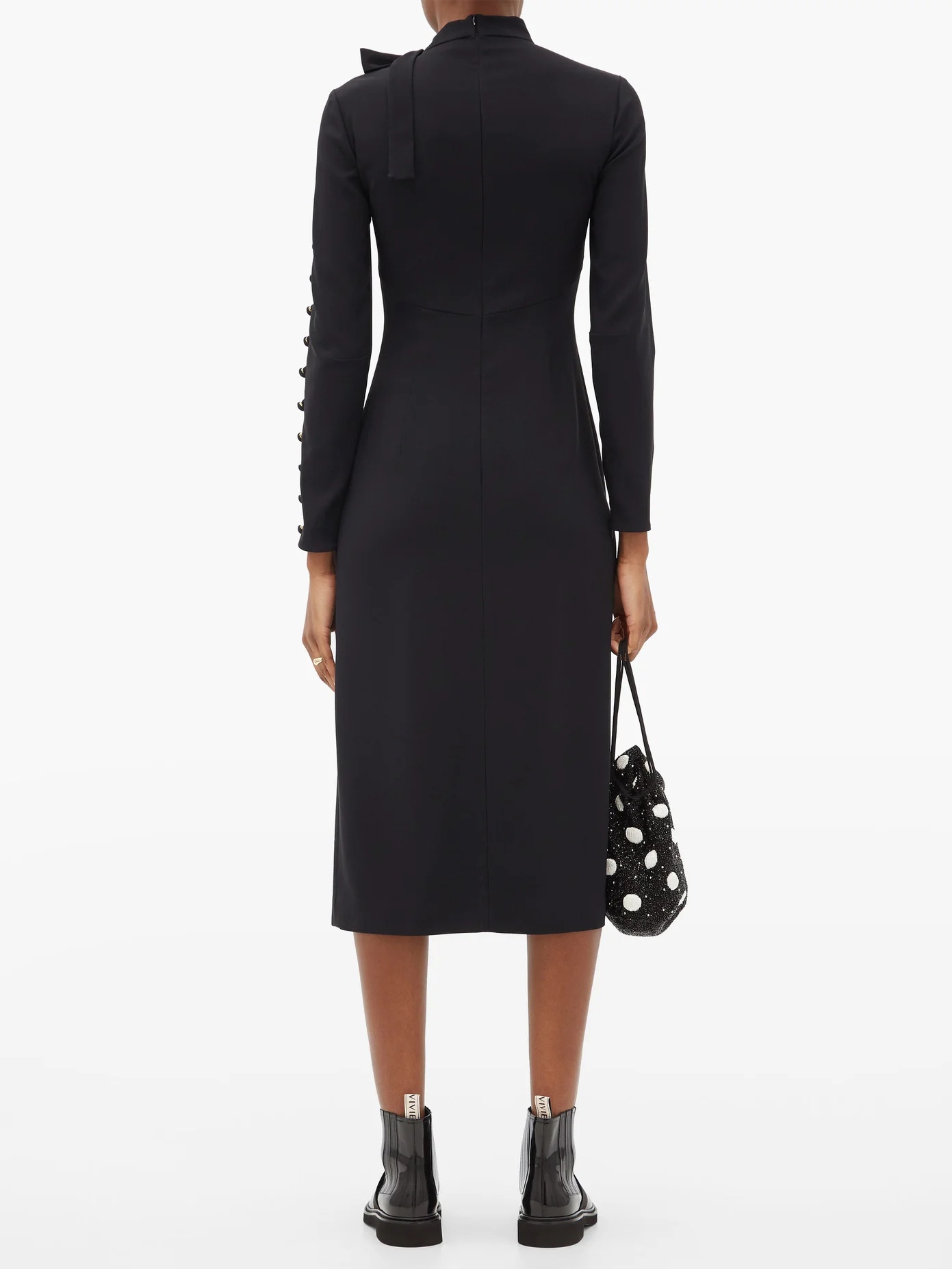 Tie-neck crepe midi dress - 5